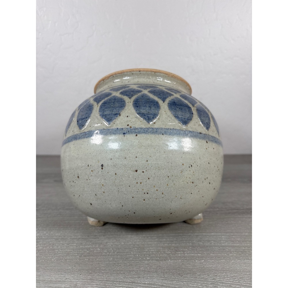 Studio Pottery Lidded Tilted Candy Jar Blue Stoneware‎ Signed Artist Monogram - Picture 4 of 7
